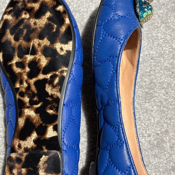 BNWOT Betsey Johnson blue leather heart quilt bejeweled elephant ballet flats - Picture 5 of 6